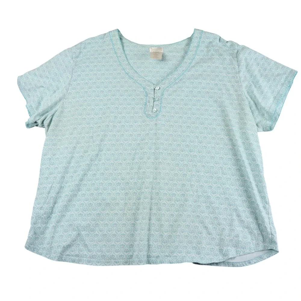 Secret Treasures Womens Sleepwear 3X Aqua Spa Floral Print Henley Top‎